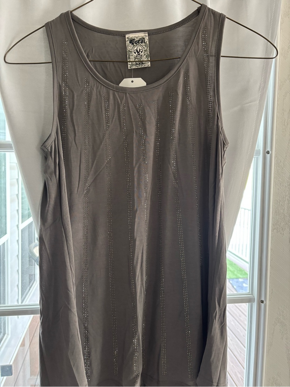 Vocal Charcoal Gray Sleeveless Tank with Vertical Stud Detail